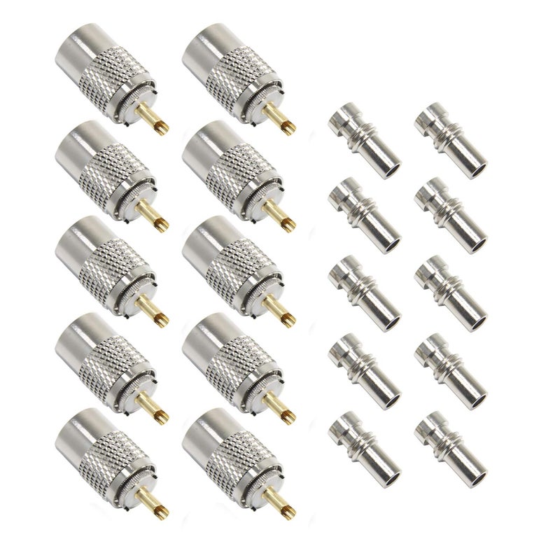 RFAdapter موصلات RFAdapter PL-259، عبوة 10 موصلات PL259 لكابل RG58 UHF ذكر لحام مع مخفض UG-175 لكابل RG-213، RG142، LMR195 - Image 1
